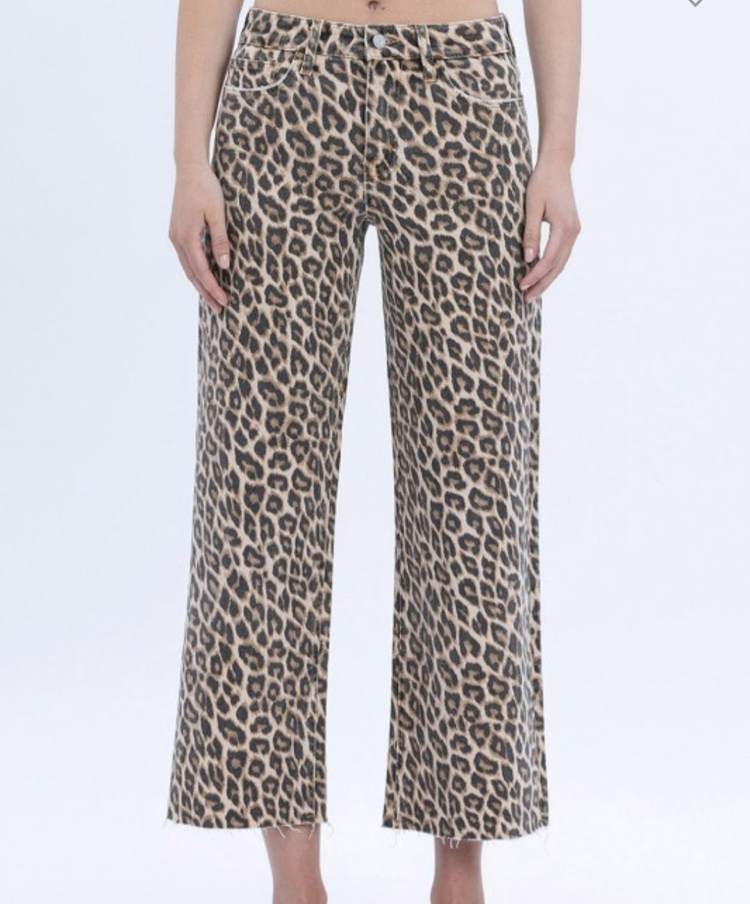 High Rise Animal Print Crop Wide Leg Jean